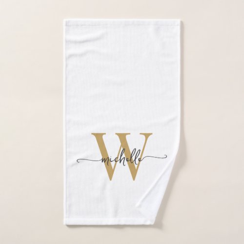 Modern Stylish Script White Gold Monogram Name Hand Towel