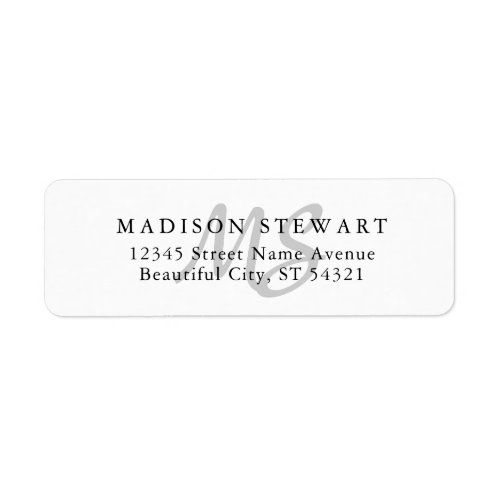 Modern Stylish Silver Gray Brush Script Monogram Label