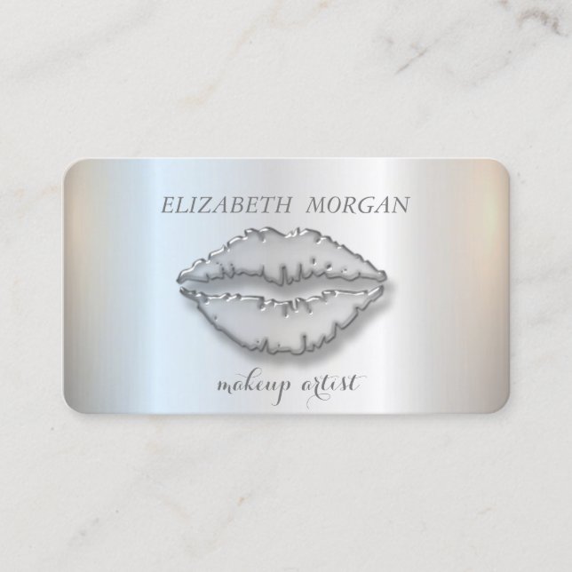Modern Stylish,Silver,Makeup Artist,Lips Business Card (Front)