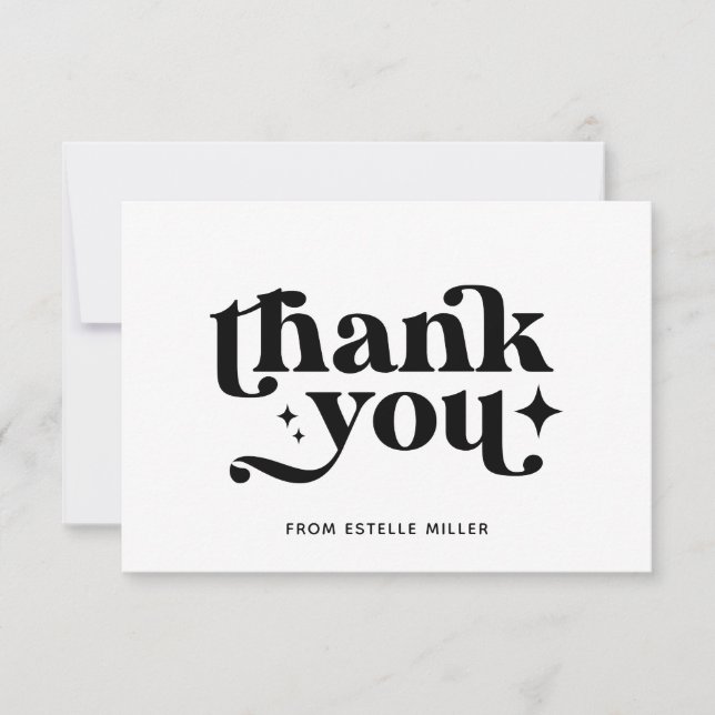 Modern Stylish Simple Black and White Retro Stars Thank You Card (Front)