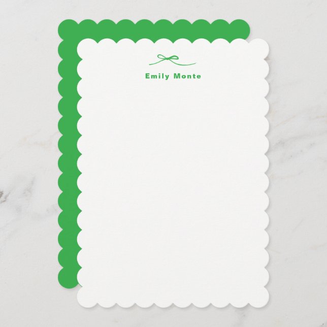 Modern Stylish Simple Feminine Girly Bow Green Note Card (Front/Back)