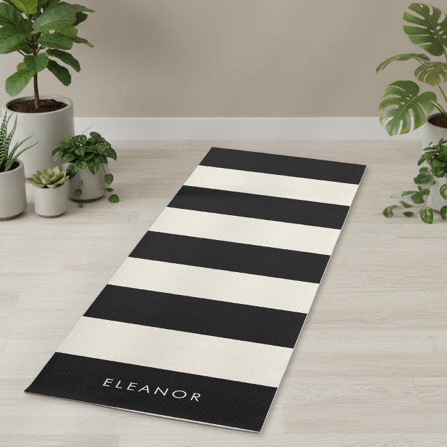 Modern Stylish Simple Ivory and Black Custom Name Yoga Mat (Creator Uploaded)