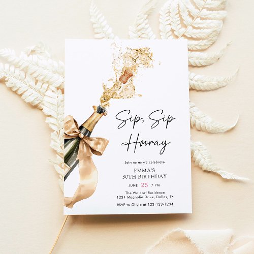 Modern Stylish Sip Sip Hooray 30th Birthday Invitation