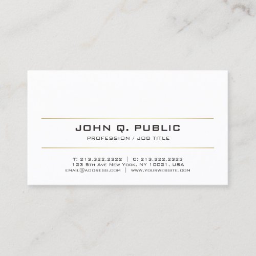 Modern Stylish Sleek Plain Gold Stripes White Business Card