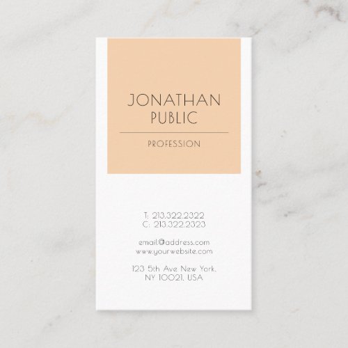 Modern Stylish Sleek Plain Trendy Apricot Luxury Business Card