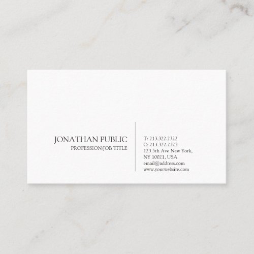 Modern Stylish Sleek White Professional Plain Business Card