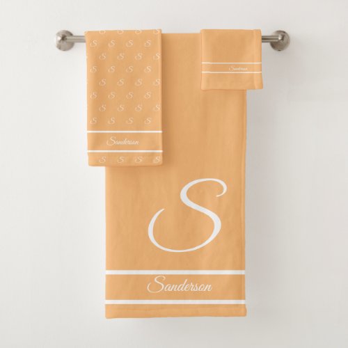  Modern Stylish Solid Color Peach White Monogram Bath Towel Set