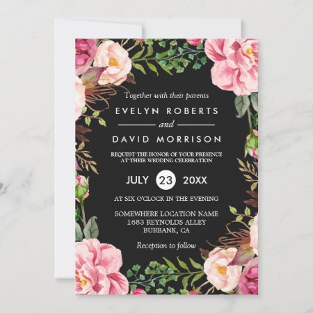 Modern Stylish Spring Wedding Floral Wreath Invitation