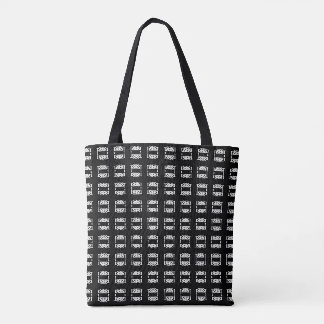 Modern stylish square black and silver pattern tote bag | Zazzle