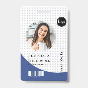Modern Stylish Staff Photo Barcode Deep Blue Badge