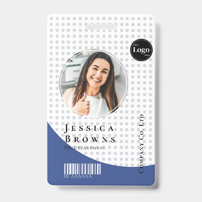 Modern Stylish Staff Photo Barcode Deep Blue Badge (Front)
