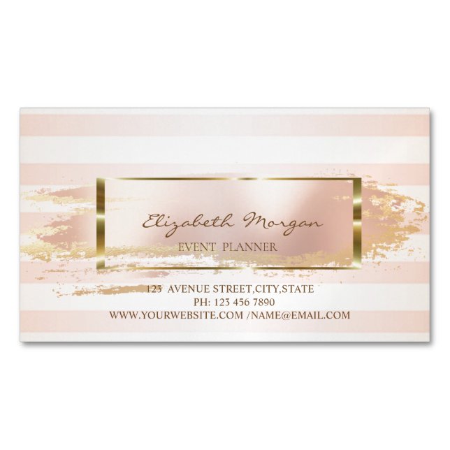 Modern Stylish Striped,Brush Stroke,Gold Frame Business Card Magnet (Front)
