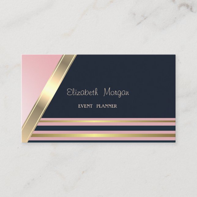 Modern Stylish Striped,Gold Business Card (Front)