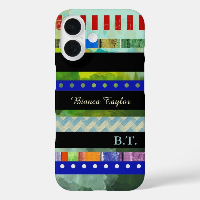 Modern stylish stripes custom name Case-Mate iPhone case (Back)