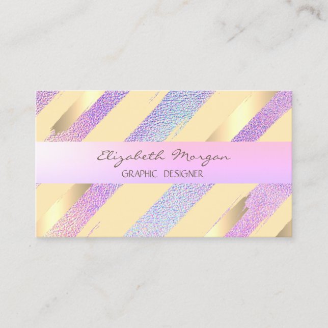 Modern Stylish ,Stripes,Faux Gold Holographic Business Card (Front)
