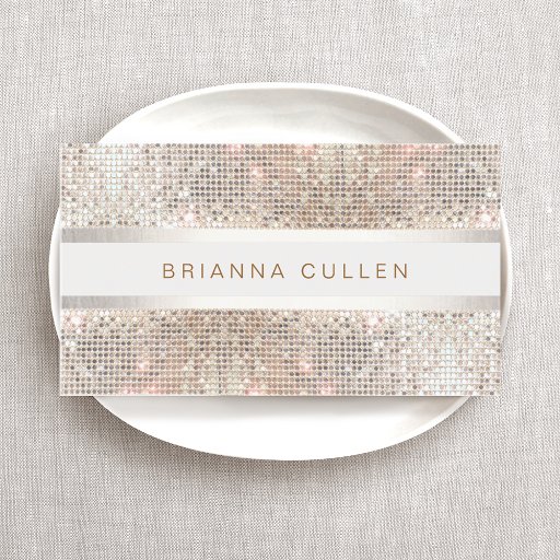 Customizable Fun Stylish Striped Silver Sequin Elegant Modern 2 Business Card Template