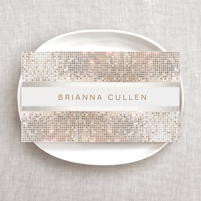Modern Stylish Stripes Silver Sequin Business Card (Creator Uploaded)
