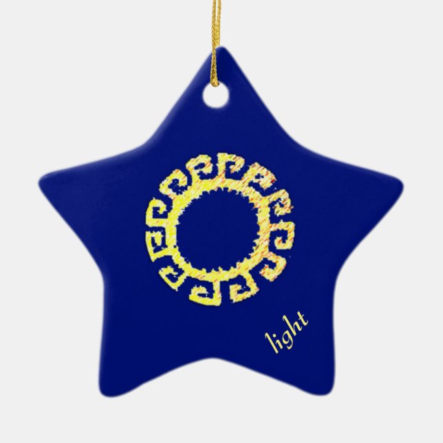 Modern stylish sun on royal blue ceramic ornament (Front)