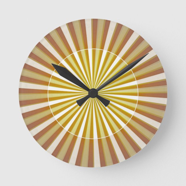 Modern & Stylish Sunburst Yellow & Brown Round Clock (Front)