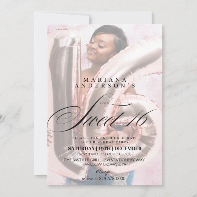 Modern & stylish Sweet 16 Photo Birthday Invitation (Front)