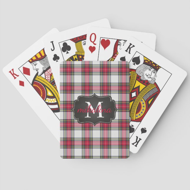 Modern Stylish Tartan Plaid Monogrammed Name Poker Cards (Back)