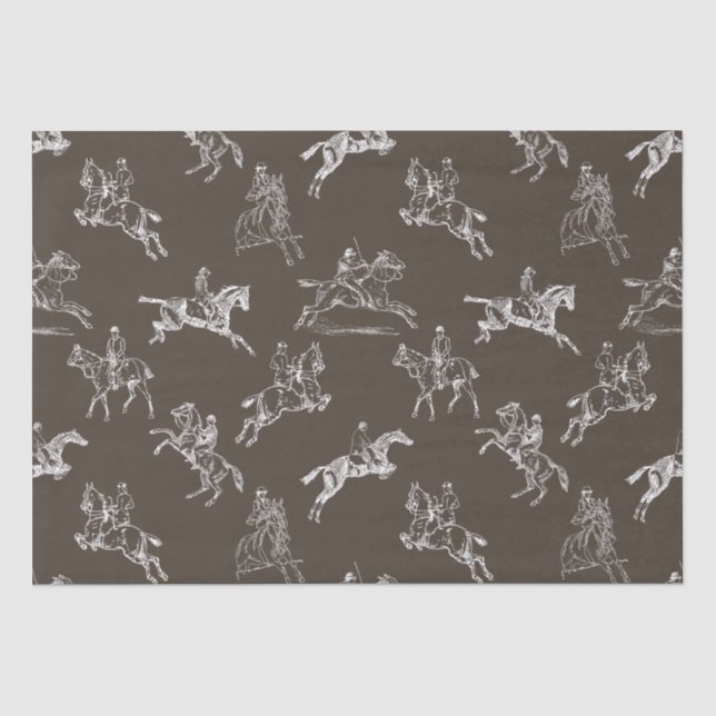 Modern Stylish Taupe White Horseback Riding Toile Tissue Paper (Front)