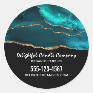 Modern Stylish Teal Agate & Gold Ribbon Business Classic Round Sticker