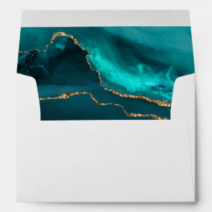Modern Stylish Teal Agate & Gold Ribbon Envelope