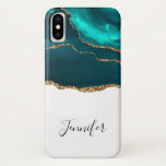 Modern Stylish Teal Agate &amp; Gold Ribbon On White Iphone X Case at Zazzle