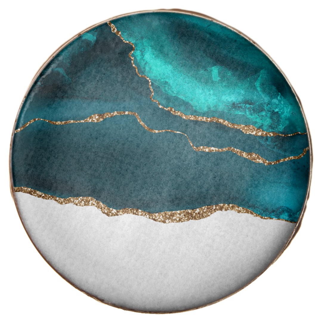 Modern Stylish Teal Agate & Gold Ribbon on White Chocolate Covered Oreo ...