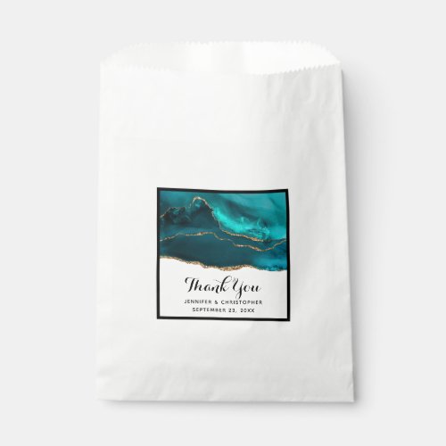 Modern Stylish Teal Agate  Gold Ribbon on White Favor Bag