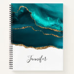 Modern Stylish Teal Agate &amp; Gold Ribbon On White Notebook at Zazzle