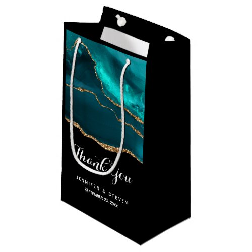 Modern Stylish Teal Agate  Gold Ribbon Thank You Small Gift Bag