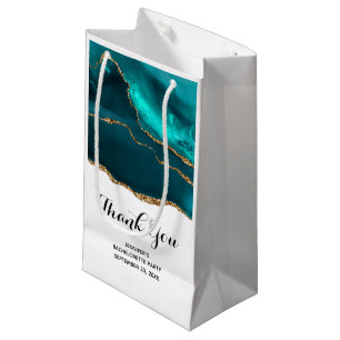 Modern Stylish Teal Agate & Gold Ribbon Thank You Small Gift Bag
