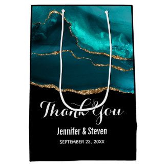 Modern Stylish Teal Agate & Gold Ribbon Wedding Medium Gift Bag