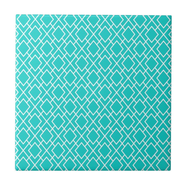 Modern Stylish Teal Blue Diamond Pattern Ceramic Tile (Front)