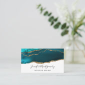 Modern Stylish Teal & Gold Agate on White Business Card (Standing Front)