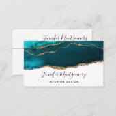 Modern Stylish Teal & Gold Agate on White Business Card (Front/Back)