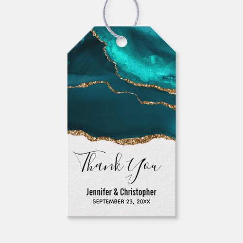 Modern Stylish Teal & Gold Agate on White Wedding Gift Tags