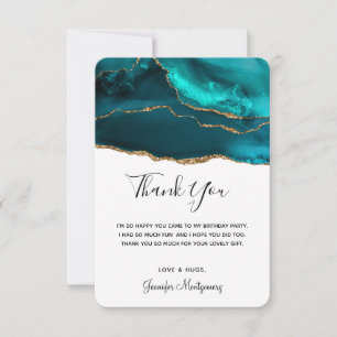 Modern Stylish Teal Gold & White Agate Thank You Card