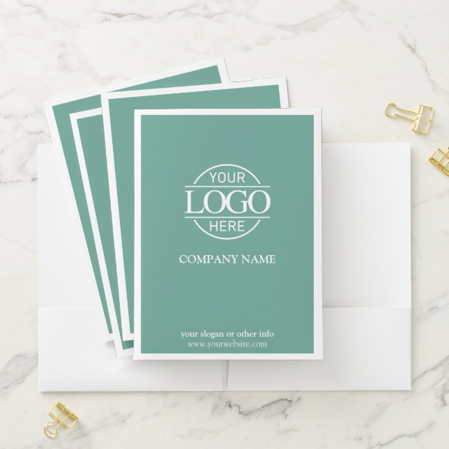 Modern Stylish Teal Green Business Logo Documents Pocket Folder (In Situ)
