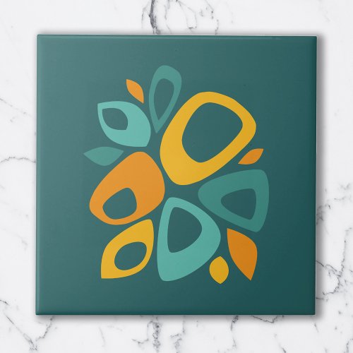 Modern Stylish Teal Orange Mustard Abstract Ceramic Tile