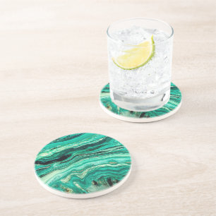 Modern Stylish Teal Turquoise Gold Faux Black Coaster