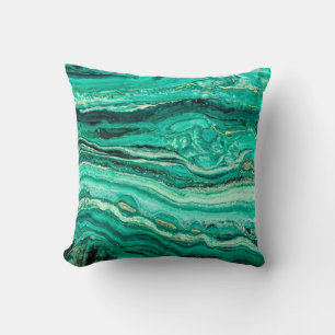 Modern Stylish Teal Turquoise Gold Faux Black Thro Throw Pillow