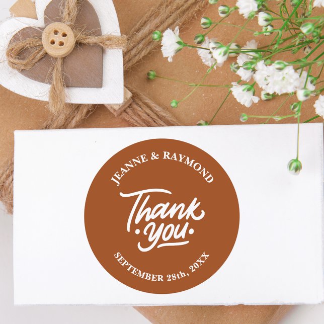 Modern Stylish Terracotta Thank You Wedding Favor Classic Round Sticker (Creator Uploaded)