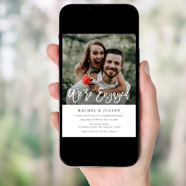 modern stylish text photo engagement party invitation (Front Digital)
