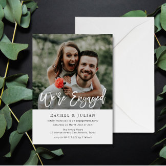 modern stylish text photo engagement party invitation