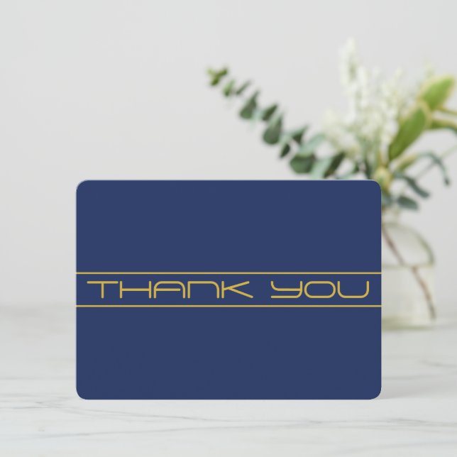 Modern Stylish Thank You | Gold Text & Navy Blue (Standing Front)