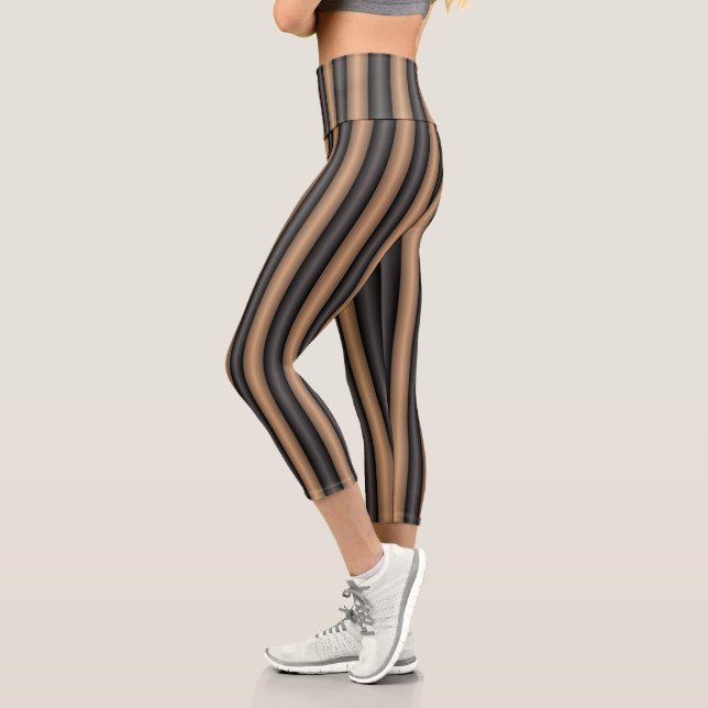 Modern Stylish Toasted Brown Stripes with Depth Capri Leggings (Left)