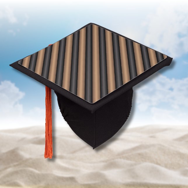 Modern Stylish Toasted Brown Stripes with Depth Graduation Cap Topper (Creator Uploaded)